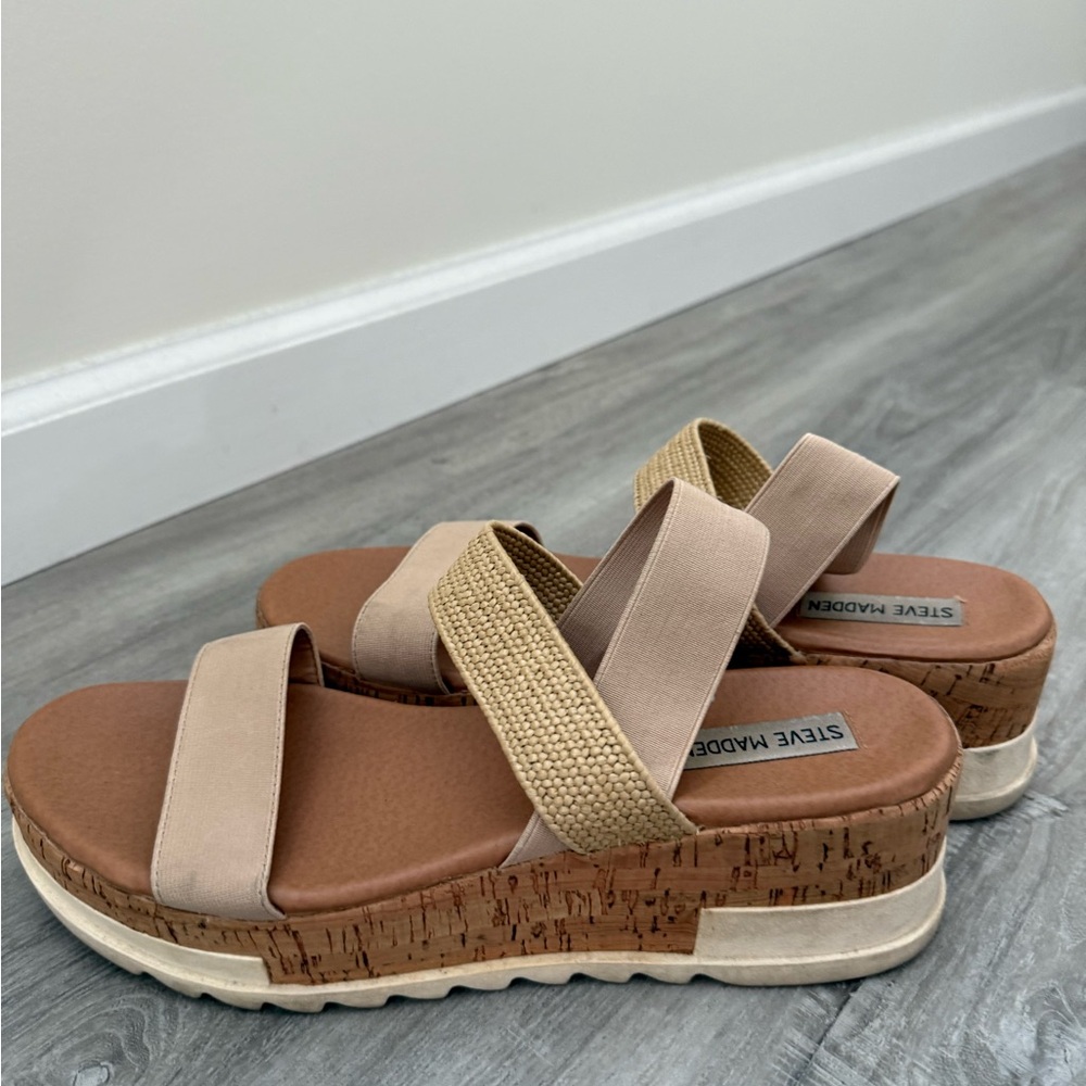 Steve Madden Tan and Cream Platform Sandals